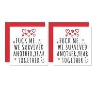 Funny Anniversary Card for Her Him-F**k Me We Survived Another Year-Wedding Anniversary Card for Husband Wife,145mmx145mm Greeting Cards, Valentines Card Girlfriend Boyfriend Partner Fiancé, Pack of 2