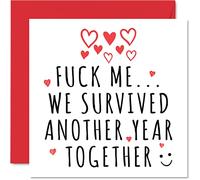Funny Anniversary Card for Her Him - F**k Me We Survived Another Year - Wedding Anniversary Card for Husband Wife, 145mm Greeting Cards, Valentines Girlfriend Boyfriend Partner Fiancée