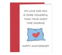 Funny Anniversary Card for Husband, Humorous Snoring Anniversary Card for Boyfriend, Happy Anniversary Cards Gift for Him, My Love For You Is More Powerful Than Your Night Time Snoring