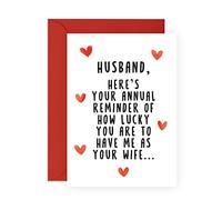 Funny Anniversary Card for Husband - Lucky You Annual Reminder - Humorous Romantic Valentines Idea for Him Spouse Partner Babe From Wife - Comes With Fun Stickers