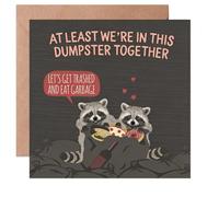 Funny anniversary card for husband wife couple - Raccoons in Dumpster Humorous Greeting Card with Blank Inside - Unique Square 5.51x5.51 Inch for Him Her Valentine’s Day