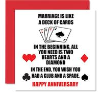 Funny Anniversary Card for Husband Wife Him Her - Deck of Cards - Happy Wedding Anniversary Card for Women Men, Banter Gifts, 145mm Joke Humour Greeting Cards Fiance Fiancee