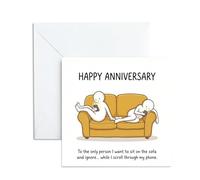 Funny Anniversary Card for Husband, Wife or Parents - 'Scroll on Phone' Sofa Design. Happy Love Anniversary Greeting Card for Him, Her & Couples. Real Relationship Joke,13x13cm