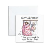 Funny Anniversary Card for Husband, Wife or Parents - 'Stealing Covers' Duvet Design. Happy Love Anniversary Greeting Card for Him, Her & Couples. Novelty Gift,13x13cm