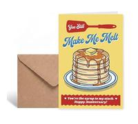 Funny Anniversary Card for Husband Wife, Retro Pancake Make Me Melt Pun, Romantic Celebration Greeting Gift for Him Her Couples, Blank Inside Thick Cardstock 12x17cm