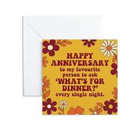 Funny Anniversary Card For Husband, Wife. 'What's For Dinner' Retro Design. Happy Greeting Gift Parents, Him or Her. Humorous Relationship Joke, 13x13cm, Envelope Included