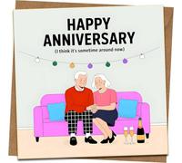 Funny Anniversary Card - “Happy Anniversary (I Think It’s Sometime Around Now)” - 145mm x 145mm - For Husband, Wife, Couples, Parents - Includes Kraft Envelope