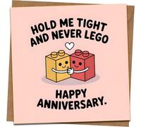 Funny Anniversary Card - 'Hold Me Tight and Never let go' blocks build Pun - 145mm x 145mm Square Greeting Card with Kraft Envelope, Cute Romantic Gift for Husband Wife Boyfriend Girlfriend Couples