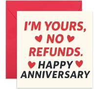 Funny Anniversary Card - 'I'm Yours No Refunds' Hilarious Romantic Design for Wife Husband Spouse - Modern Style - Blank Inside with Envelope