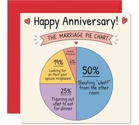 Funny Anniversary Card - Marriage Decoded - Humorous Illustrated Pie Chart with Hearts - Light-hearted Take on Married Life's Real Moments - 145mm Square, Envelope Included