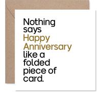 Funny Anniversary Card - Minimal Fuss, Maximum Laughs - Bold Black & Gold Card with Tongue-in-ch nniversary Message - 145mm Square, Envelope Included