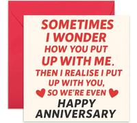 Funny Anniversary Card - 'Put Up with Me' Relationship Joke - Cheeky Gift for Partner Wife or Husband- Blank Inside with Envelope