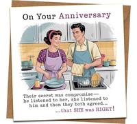 Funny Anniversary Card - Retro Vintage Humor “That She Was Right” - 145mm x 145mm Square Greeting Card with Kraft Envelope - For Husband, Wife, Couples