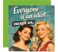 Funny Anniversary Card - Sassy Vintage Vibes - Two Glamorous Women Sharing Cocktails and a Witty Secret - 145mm Square, Envelope Included