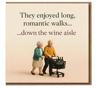 Funny Anniversary Card - They Enjoyed Long Romantic Walks Down the Wine Aisle - Humorous Love Greeting for Couple, Husband or Wife