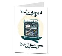 Funny Anniversary Or Valentine's Card. Humorous Dishwasher You're Doing It Wrong Design. Perfect For Husband Him