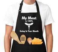 Funny Aprons for Men, My Meat Is Going In You Mouth Grilling Apron with Pocket, Chef Gifts for Men, Perfect for Cooking, Gardening, Bartending, Birthday Christmas Baking Gift-A16