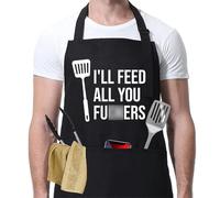 Funny Aprons for Men - Novelty Aprons for Women Men, Best Cooking Bbq Apron Gifts for Husband Dad Funny and Unusual, Cool Chef Apron with 3 Pockets, I'll Feed All You Adjustable Grill Baking Pinafore