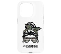 Funny Army Mom Messy Bun Hair Glasses Case for iPhone 15 Pro