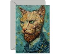 Funny Art Birthday Card for Men Women - Gogh Cat - Awesome Greeting Card for Friend Family Colleague Son Daughter Mum Dad Sister Brother Nan Grandad Cousin, A5 Joke Greeting Cards Gift