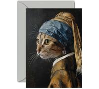 Funny Art Birthday Card for Men Women - The Cat With The Puurl Earring - Awesome Greeting Card for Friend Family Colleague Son Daughter Mum Dad Sister Brother Nan Grandad, A5 Joke Greeting Cards Gift