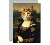 Funny Art Birthday Card for Men Women - The Meowna Lisa - Awesome Greeting Card for Friend Family Colleague Son Daughter Mum Dad Sister Brother Nan Grandad Cousin, 5x7 Inch Joke Greeting Cards Gift