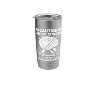 Funny Art Painter Caution Artist At Work Drawing Artist Stainless Steel Insulated Tumbler