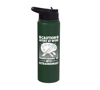 Funny Art Painter Caution Artist At Work Drawing Artist Stainless Steel Insulated Water Bottle