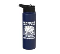 Funny Art Painter Caution Artist At Work Drawing Artist Stainless Steel Insulated Water Bottle