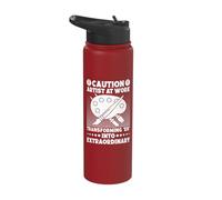 Funny Art Painter Caution Artist At Work Drawing Artist Stainless Steel Insulated Water Bottle