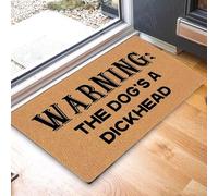 Funny Artificial Coir Doormat,Warning Dog The Dog's A Dickhead Front Door Mat,Entryway Outdoor Mat with Heavy Duty Anti-Slip Backing, Front Porch Decor Welcome Mats House Warming Gift