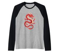 Funny Asian Dragon Mythical Beast Scales Raglan Baseball Tee