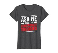 Funny Ask Me About My Conspiracy Theories T-Shirt, Women, Dark Heather Grey, 3X-Large