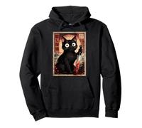 Funny Assassin Cat Anime Spooky Black Cats Vintage Japanese Pullover Hoodie