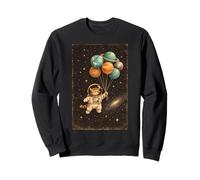 Funny Astronaut Cat Holding Planets Balloons Science Space Sweatshirt