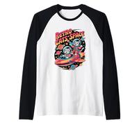 Funny Astronaut Cats in Colorful Retro Space Raglan Baseball Tee
