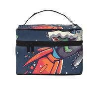 Funny Astronaut Cute Dinosaur Rocket Print Travel Makeup Bag - Large Capacity Lightweight Cosmetic Organizer with Handle & Zipper Closure, Large Capacity Toiletry Bags, Holiday Essentials for Women