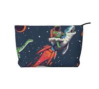 Funny Astronaut Cute Dinosaur Rocket Printed Makeup Bag Corduroy Travel Cosmetic Bags Cosmetic Case Toiletry Bag Organizer for Women Mom Girls