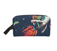 Funny Astronaut Cute Dinosaur Rocket Printed Makeup Bag Travel Portable Cosmetic Bag Large Capacity Makeup Case Toiletry Handbag Organiser for Women