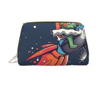 Funny Astronaut Cute Dinosaur Rocket Printed Small Makeup Bag Portable Leather Make up Bag Travel Zipper Cosmetic Bags Organizer for Women