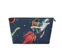 Funny Astronaut Cute Dinosaur Rocket Printed Travel Cosmetic Bags with Silver Zipper Makeup Organizer Cosmetic Case Toiletry Bag for Women Mom Girls