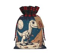 Funny Astronaut Dinosaur Rocke Printed Reusable Gift Bags - Christmas Drawstring Pouches for Xmas, Birthday, Wedding, Holidays