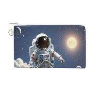 Funny Astronaut Dinosaur Rocket Coin Purse Mini Change Wallet Portable Change Purse Cute Canvas Coin Wallet Bag with Zipper for Men & Women