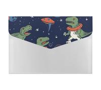 Funny Astronaut Dinosaur Rocket Folder with 6 Pack Plastic Envelopes with Snap Closure,Waterproof File Envelope for Paper Bill Receipt,Expanding File Folder Organizer for Home Office