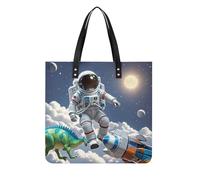 Funny Astronaut Dinosaur Rocket Handbag Leather Tote Bag Leather Shoulder Bags Purses Satchel Handbags with Top Magnetic Snap Closure