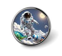 Funny Astronaut Dinosaur Rocket Lapel Pin Badge Round Metal Button Pin Personalized Novelty Pinback Button Badges Funny Recognition Enamel Pins Novelty Cute Cartoon Brooch Pin for Jacket Bag Coat