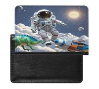 Funny Astronaut Dinosaur Rocket Passport Holder for Travel PU Leather Passport Book Card Holder Case Cute Passport Wallet Ultra Slim Passport Cover Passport Protector Case for Women Men