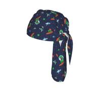Funny Astronaut Dinosaur Rocket Print Cycling Skull Cover Moisture Wicking Headwrap Under Helmet Tie Back Modern Beanie 22-24 In