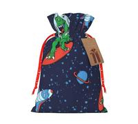 Funny Astronaut Dinosaur Rocket Print Drawstring Gift Seasonal Bags Celebrations Eco-Conscious Holiday Present Packaging