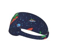 Funny Astronaut Dinosaur Rocket Printed Exercise Headband Stretchy, Non Slip Sweat Band, for Gym Fitness Hiking All Hair Types